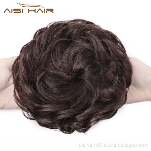 Aisi Hair Dark Brown Brazilian Human Hair Curly Chignon Bun Elastic Rope Rubber Band Hairpiece Clip In Extension For Women